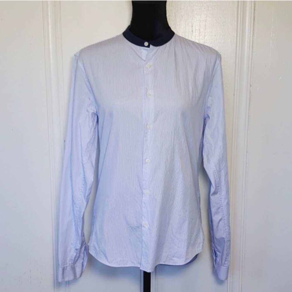HOLD Sandro Collarless Striped Button Up Shirt